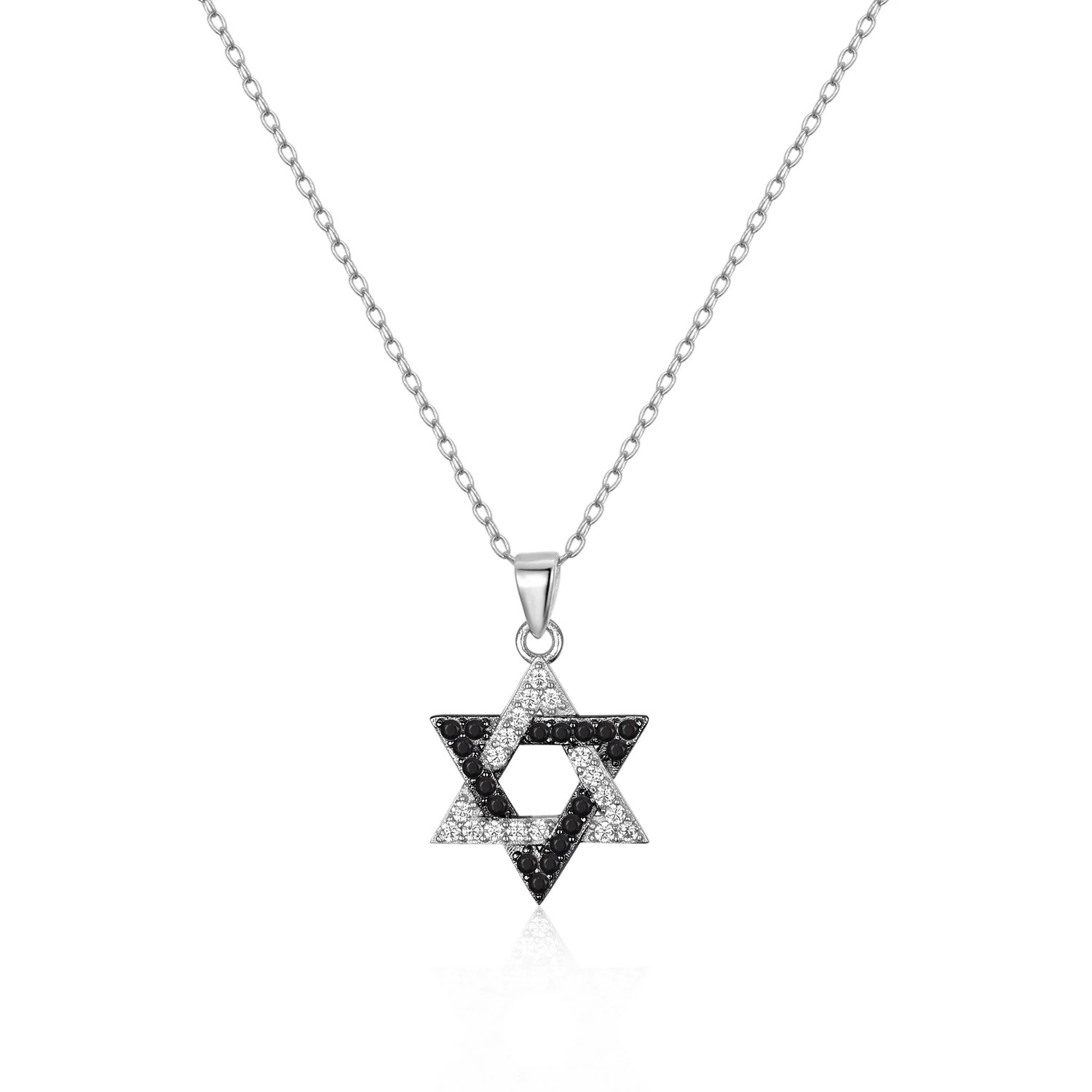שרשרת מגן דוד משובץ שחור ושקוף - כסף 925 שרשרת מגן דוד משובץ שחור ושקוף - כסף 925