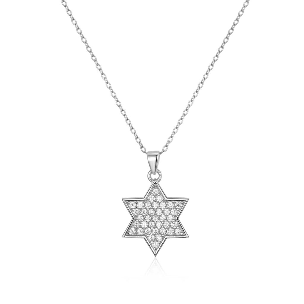 שרשרת מגן דוד משובץ - כסף 925
