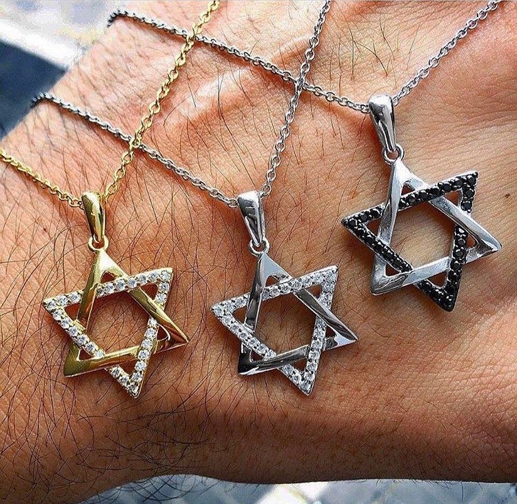 שרשרת מגן דוד משובץ - כסף 925