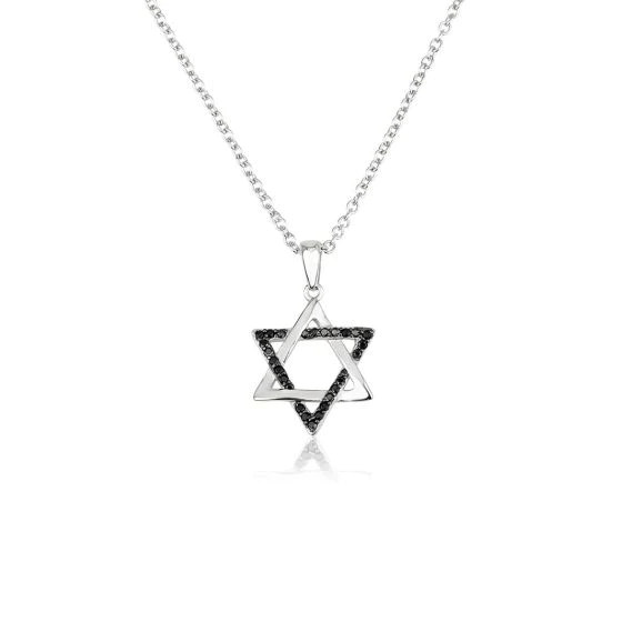 שרשרת מגן דוד שיבוץ שחור - כסף 925